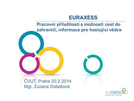 EURAXESS Pracovní příležitosti a možnosti cest do zahraničí, informace pro hostující vědce ČVUT, Praha 20.2.2014 Mgr. Zuzana Dobešová.