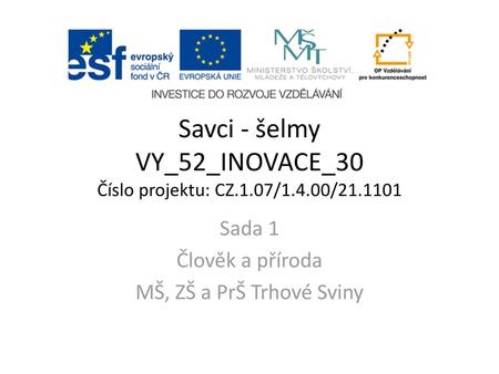 Savci - šelmy VY_52_INOVACE_30 Číslo projektu: CZ.1.07/1.4.00/