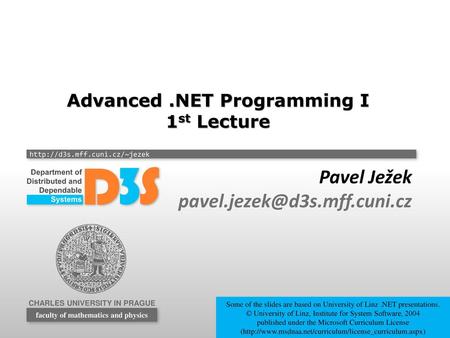 Advanced .NET Programming I 1st Lecture
