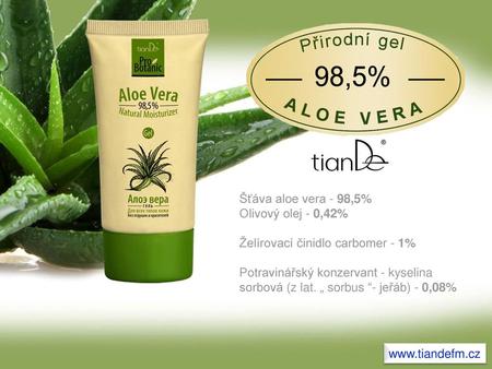 Šťáva aloe vera - 98,5% Olivový olej - 0,42%