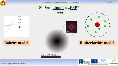 Složení atomů a „PSP“ ??? Bohrův model Rutherfordův model