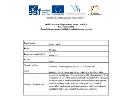 Vzdělávací materiál zpracovaný v rámci projektů EU peníze školám