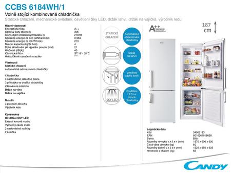 CCBS 6184WH/1 187 Volně stojící kombinovaná chladnička