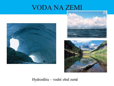 VODA NA ZEMI Hydrosféra – vodní obal země.