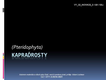 Kapraďrosty (Pteridophyta) VY_32_INOVACE_3.1.Bi1.15/Li
