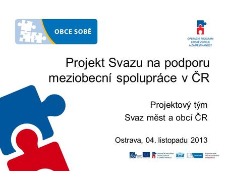 Projekt Svazu na podporu meziobecní spolupráce v ČR Projektový tým Svaz měst a obcí ČR Ostrava, 04. listopadu 2013.