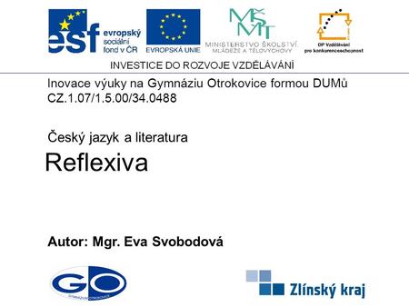 Reflexiva Český jazyk a literatura Autor: Mgr. Eva Svobodová