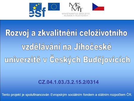 CZ.04.1.03./3.2.15.2/0314 Tento projekt je spolufinancován Evropským sociálním fondem a státním rozpočtem ČR.