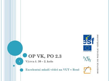 OP VK, PO 2.3 Výzva č. 30 – 2. kolo Excelentní mladí vědci na VUT v Brně 1.