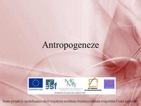 Antropogeneze Tento projekt je spolufinancován Evropským sociálním fondem a státním rozpočtem České republiky.