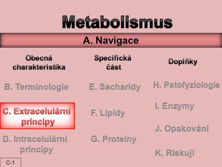 Metabolismus A. Navigace B. Terminologie E. Sacharidy I. Enzymy