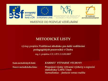 METODICKÉ LISTY výstup projektu Vzdělávací středisko pro další vzdělávání pedagogických pracovníků v Chebu reg. č. projektu: CZ.1.07/1.3.11/02.0007 Sada.