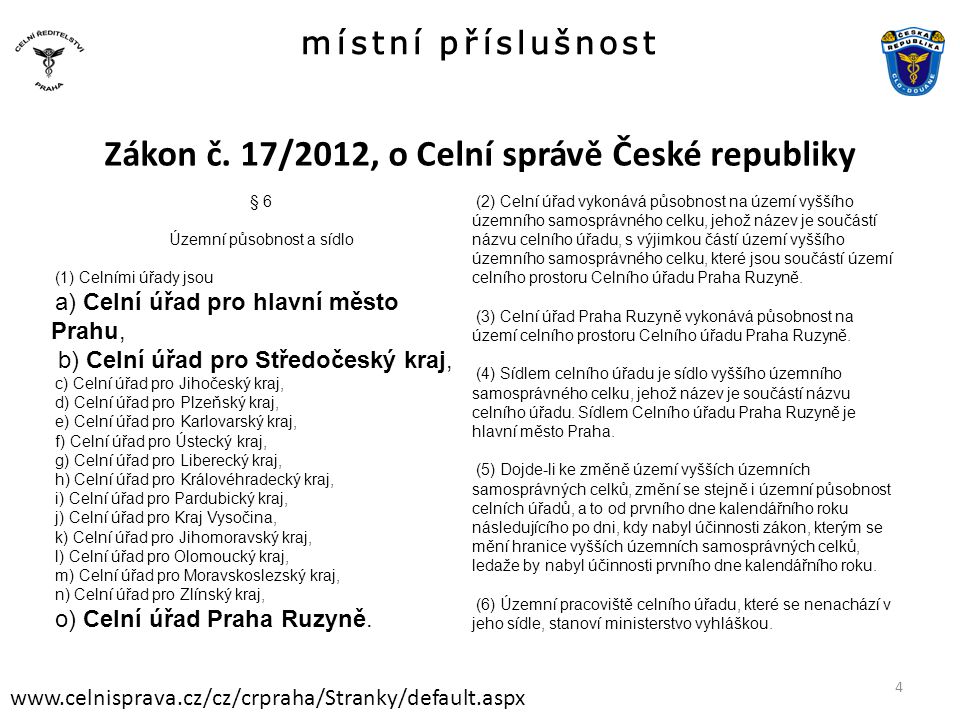 Zákon č. 17/2012, o Celní správě České republiky