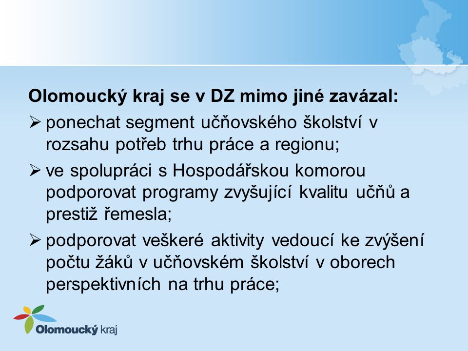Olomoucký kraj se v DZ mimo jiné zavázal: