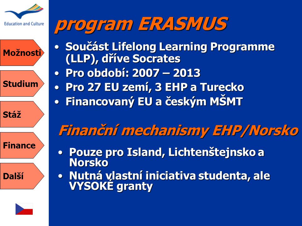 program ERASMUS Finanční mechanismy EHP/Norsko