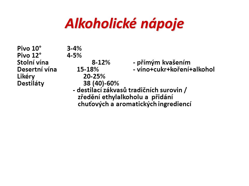 Alkoholické nápoje Pivo 10° 3-4% Pivo 12° 4-5%