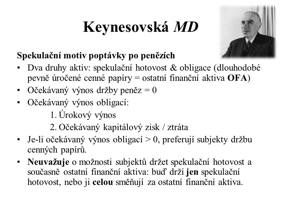 Keynesovská MD Spekulační motiv poptávky po penězích