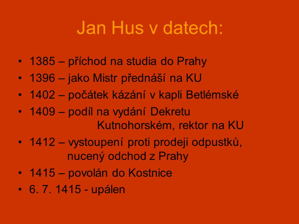 Jan Hus v datech: 1385 – příchod na studia do Prahy