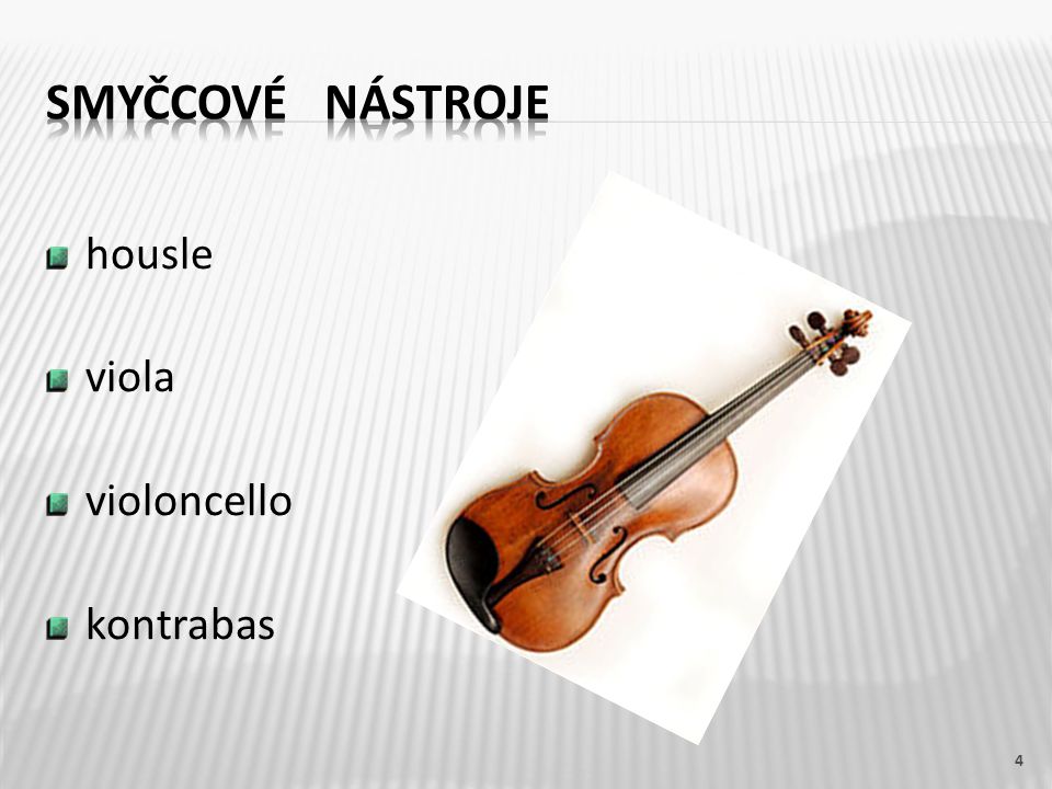 Smyčcové nástroje housle viola violoncello kontrabas