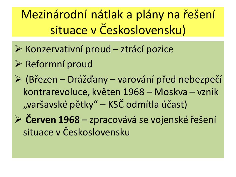 Mezinárodní nátlak a plány na řešení situace v Československu)