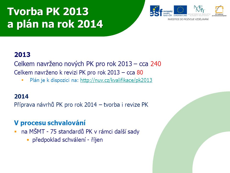 Tvorba PK 2013 a plán na rok Celkem navrženo nových PK pro rok 2013 – cca 240. Celkem navrženo k revizi PK pro rok 2013 – cca 80.