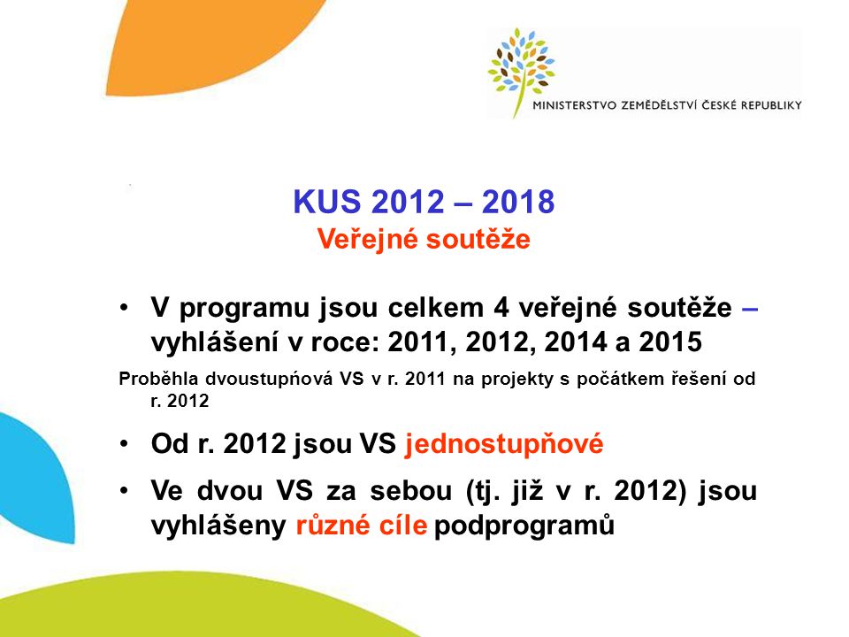 KUS I. KUS 2012 – 2018 Veřejné soutěže