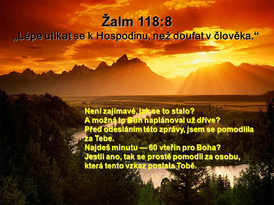 Žalm 118:8 „Lépe utíkat se k Hospodinu, než doufat v člověka.