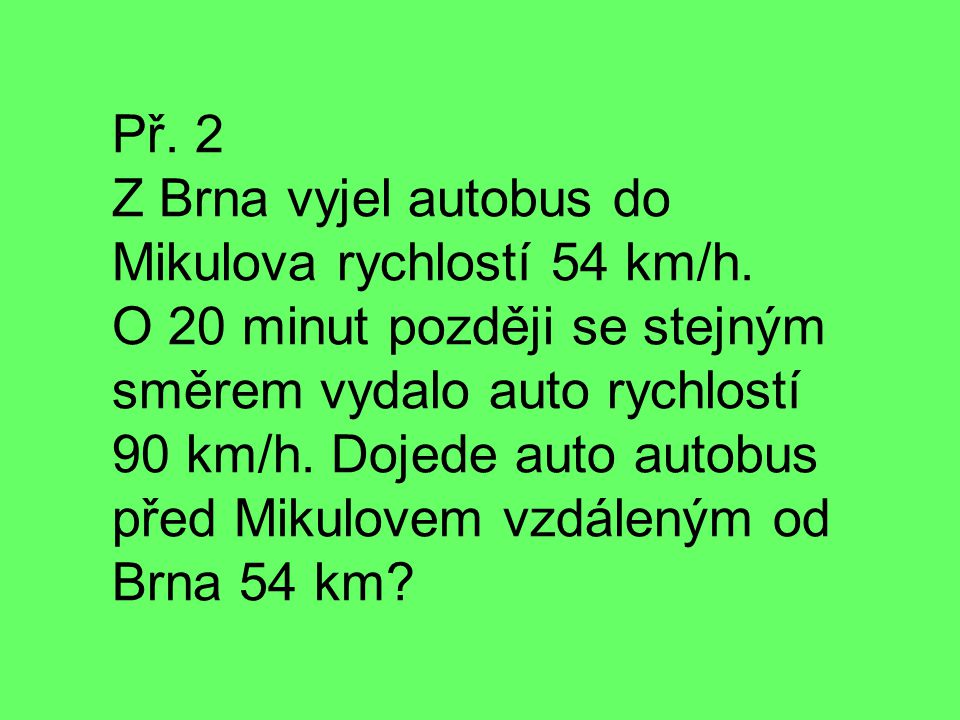 Př. 2 Z Brna vyjel autobus do Mikulova rychlostí 54 km/h