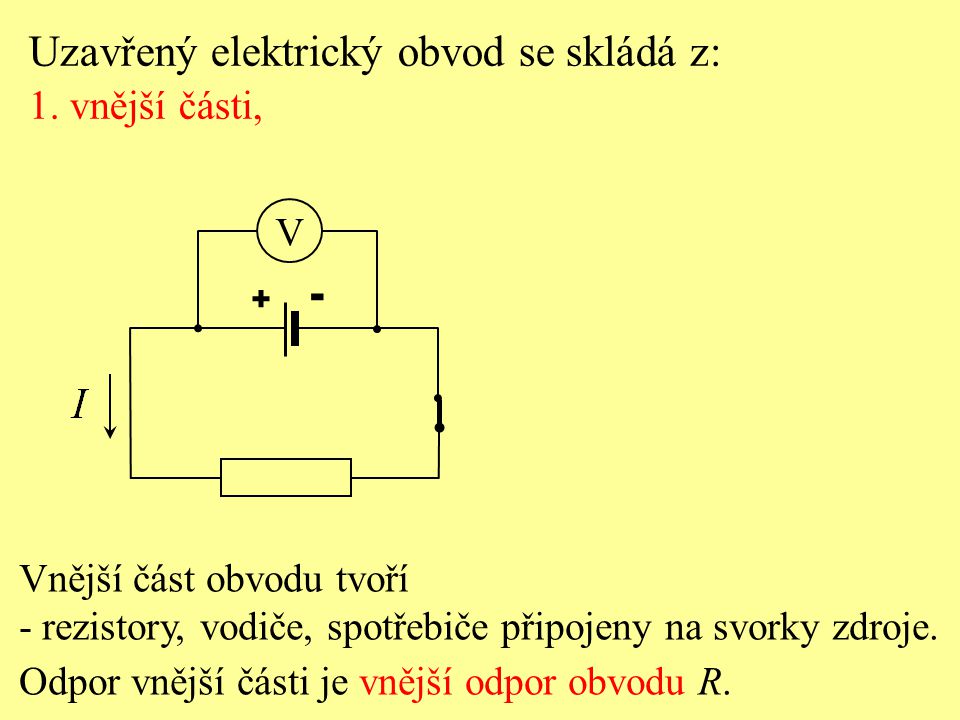 Uzavřený elektrický obvod se skládá z: