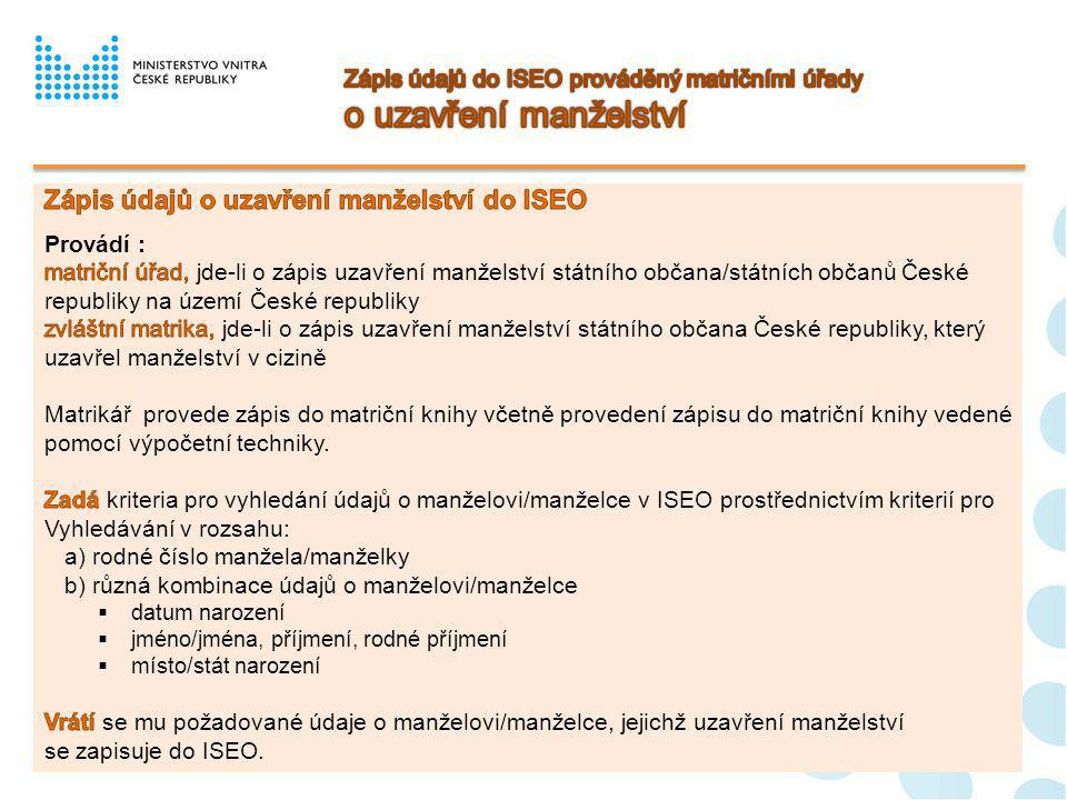Zápis údajů do ISEO prováděný matričními úřady o uzavření manželství