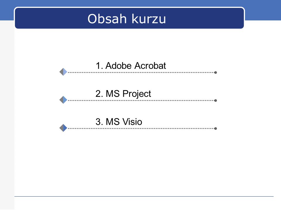 Obsah kurzu 1. Adobe Acrobat 2. MS Project 3. MS Visio