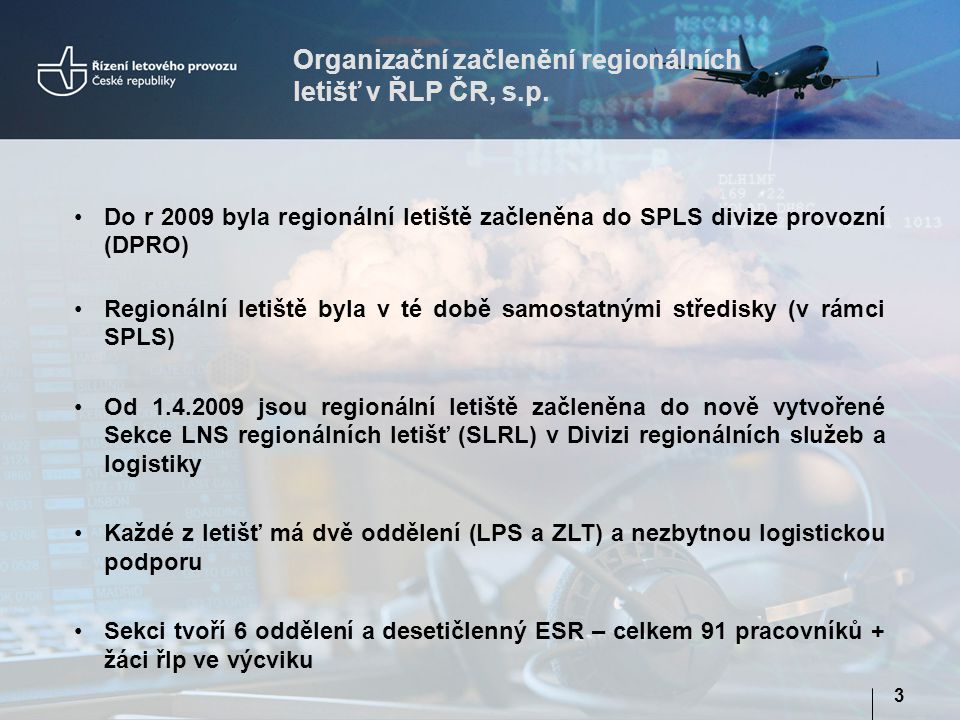Organizační začlenění regionálních letišť v ŘLP ČR, s.p.