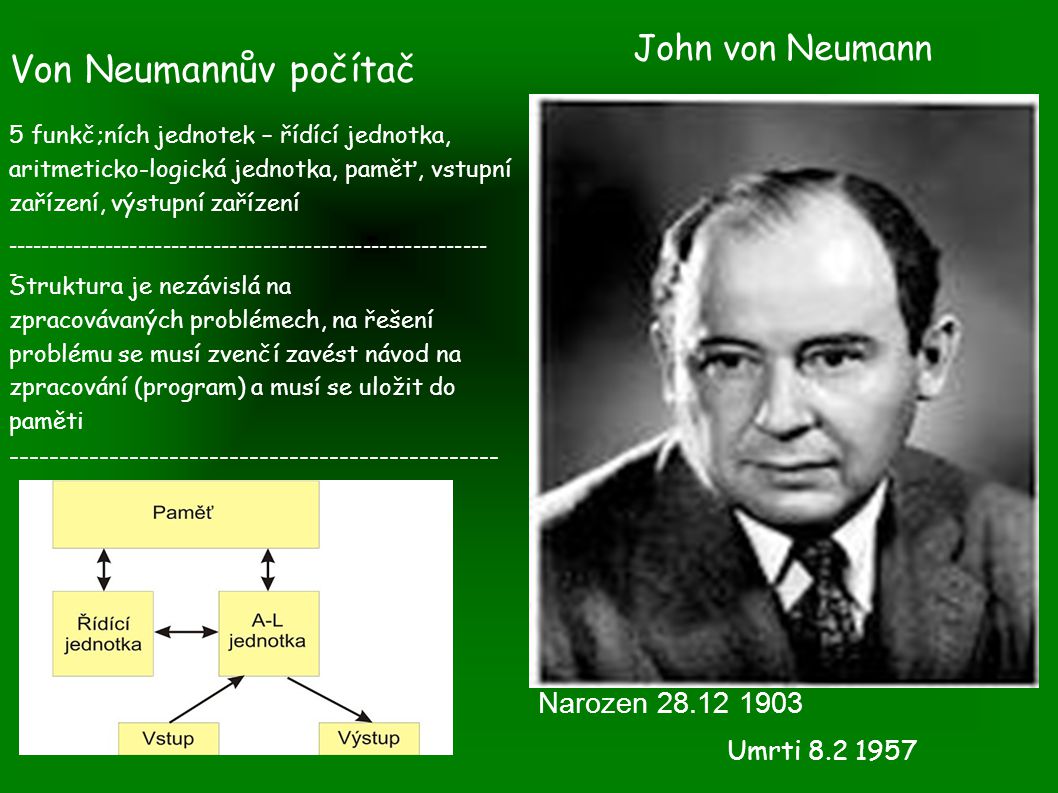Von Neumannův počítač John von Neumann Narozen