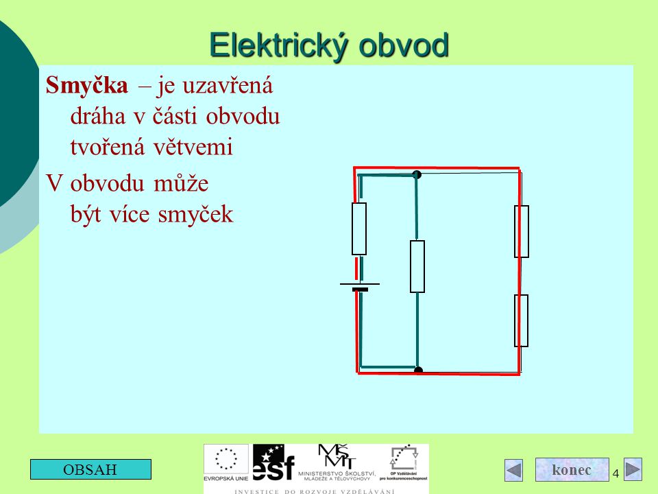 Elektrický obvod Prezentace č Smyčka – je uzavřená dráha v části obvodu tvořená větvemi.