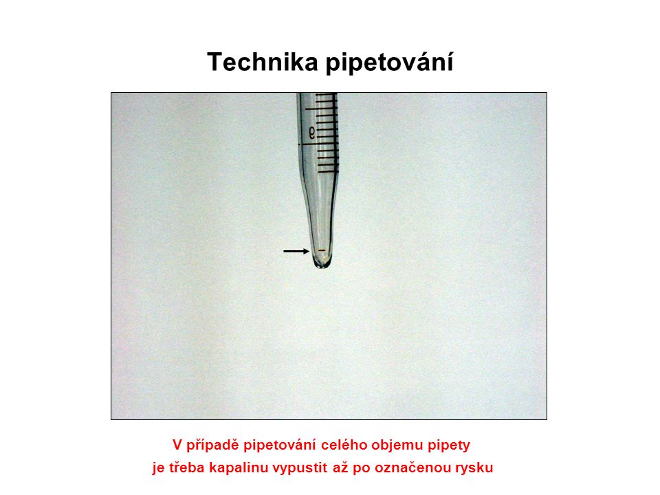 Technika pipetování V případě pipetování celého objemu pipety