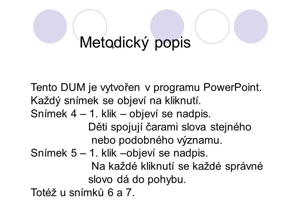 Metodický popis Tento DUM je vytvořen v programu PowerPoint.