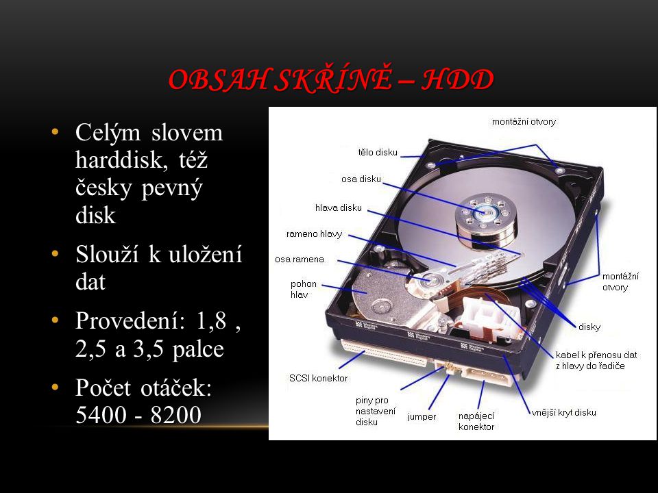 Obsah skříně – HDD Celým slovem harddisk, též česky pevný disk