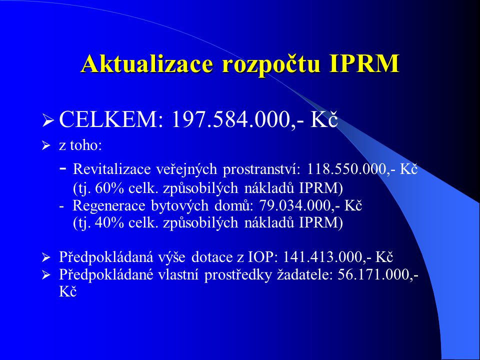 Aktualizace rozpočtu IPRM