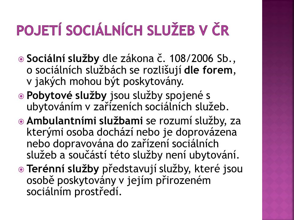 Pojetí sociálních služeb v ČR
