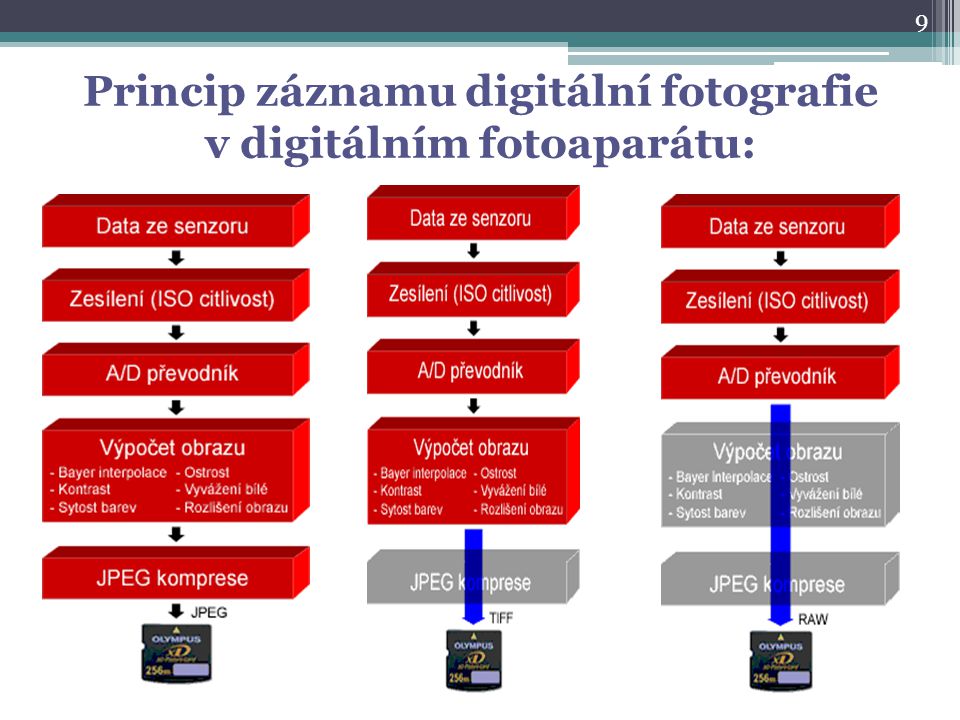 Princip záznamu digitální fotografie v digitálním fotoaparátu: