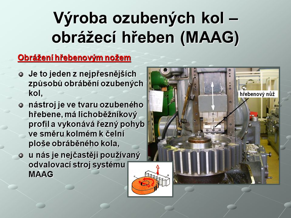 Výroba ozubených kol – obrážecí hřeben (MAAG)