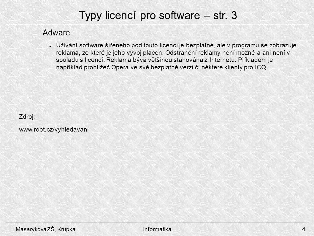 Typy licencí pro software – str. 3