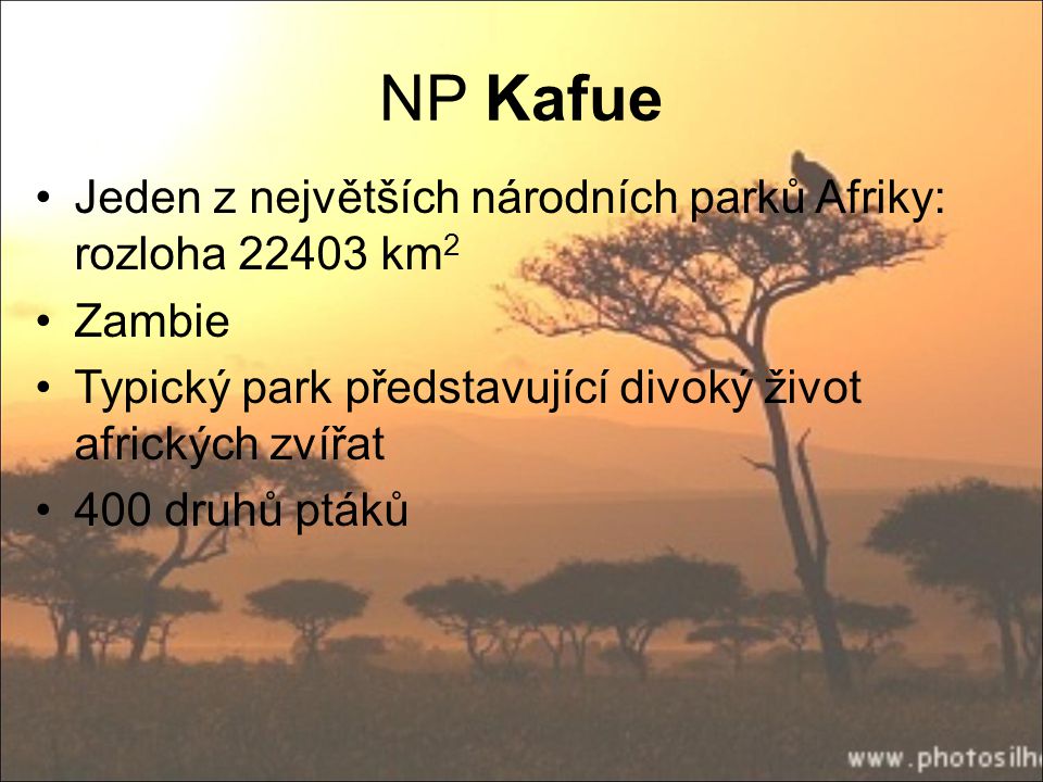 NP Kafue Jeden z největších národních parků Afriky: rozloha km2