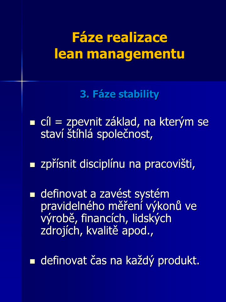 Fáze realizace lean managementu