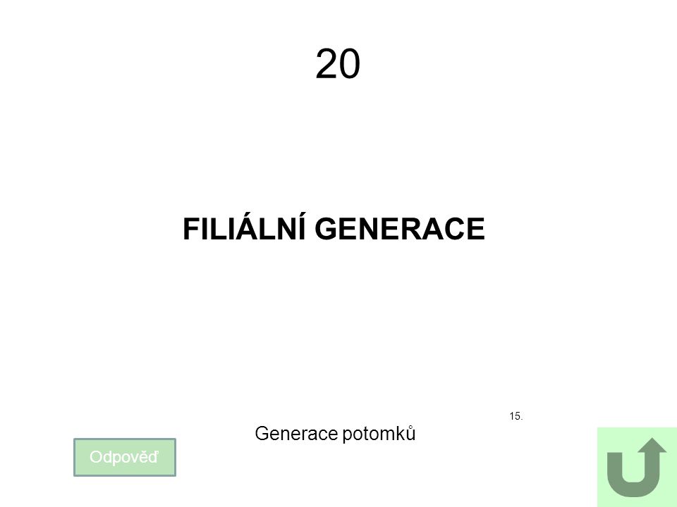20 FILIÁLNÍ GENERACE 15. Generace potomků Odpověď