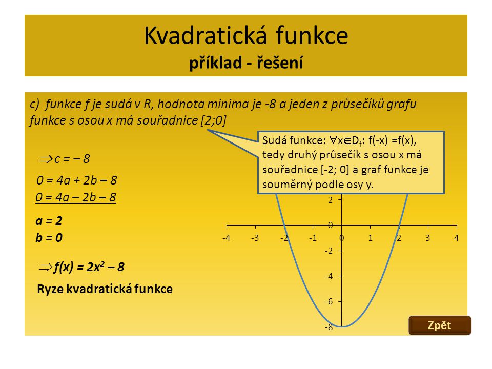Kvadratická funkce příklad - řešení