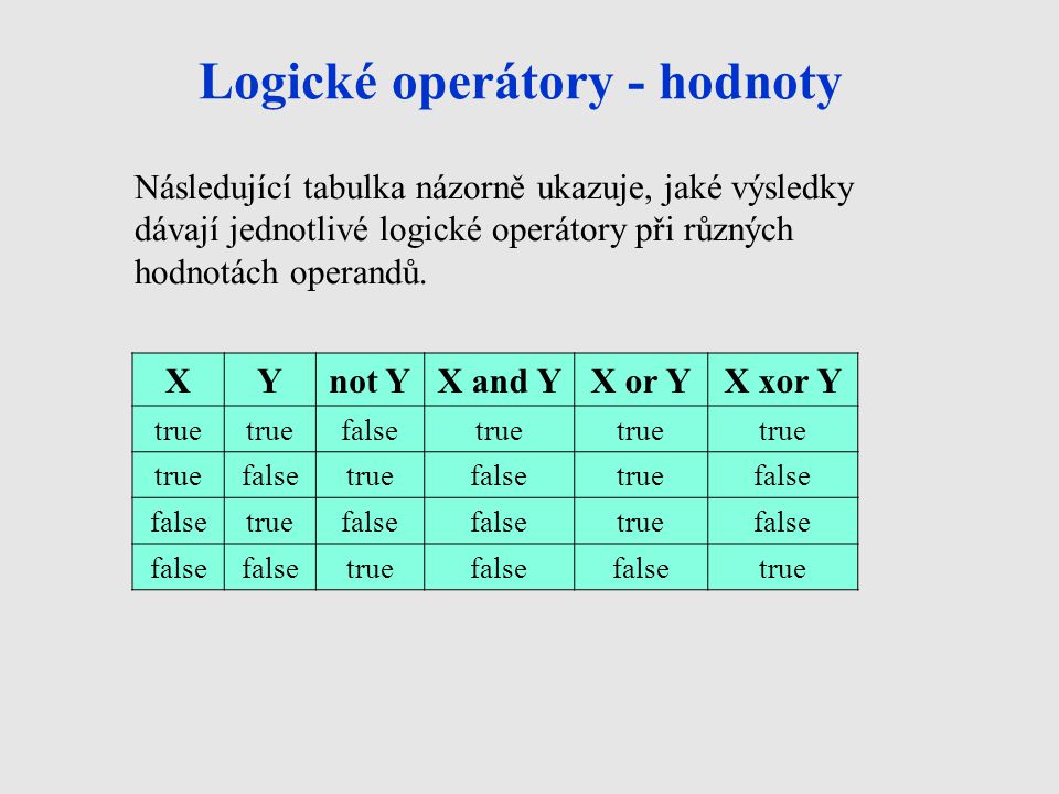 Logické operátory - hodnoty