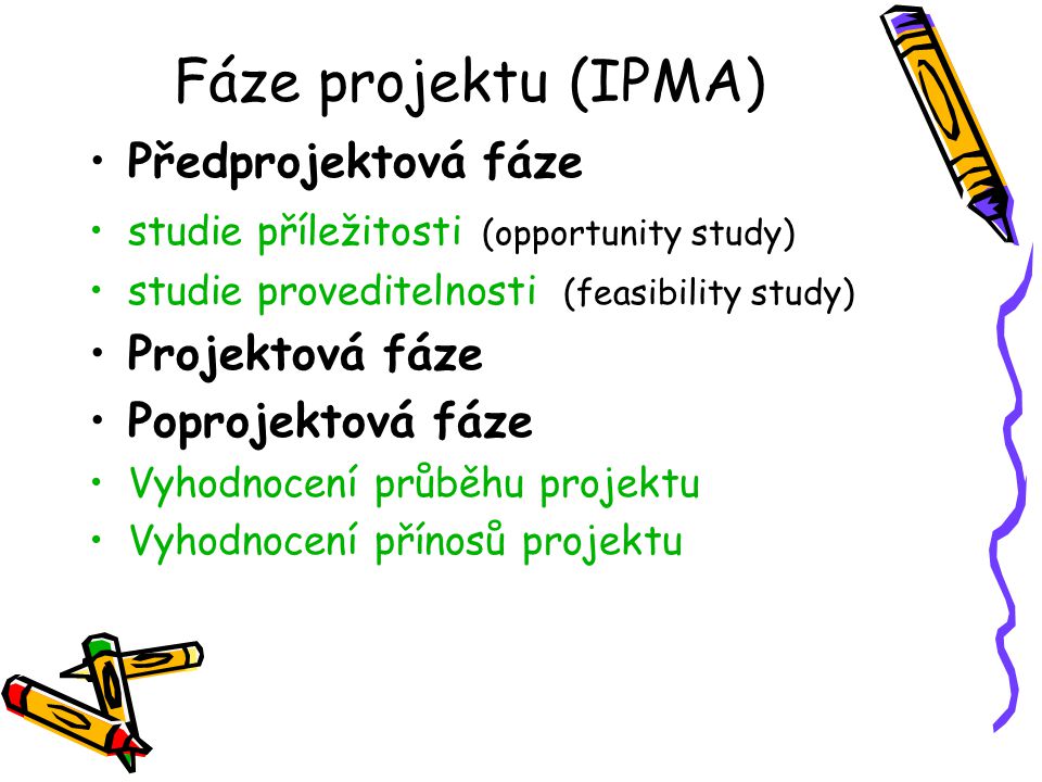 Fáze projektu (IPMA) Předprojektová fáze Projektová fáze