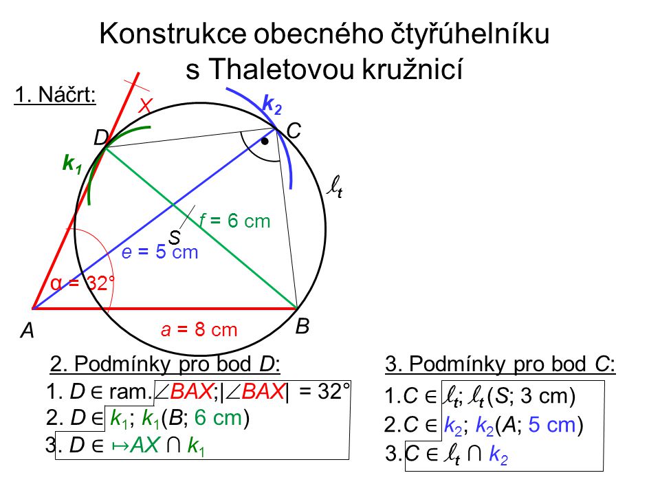 Konstrukce obecného čtyřúhelníku s Thaletovou kružnicí