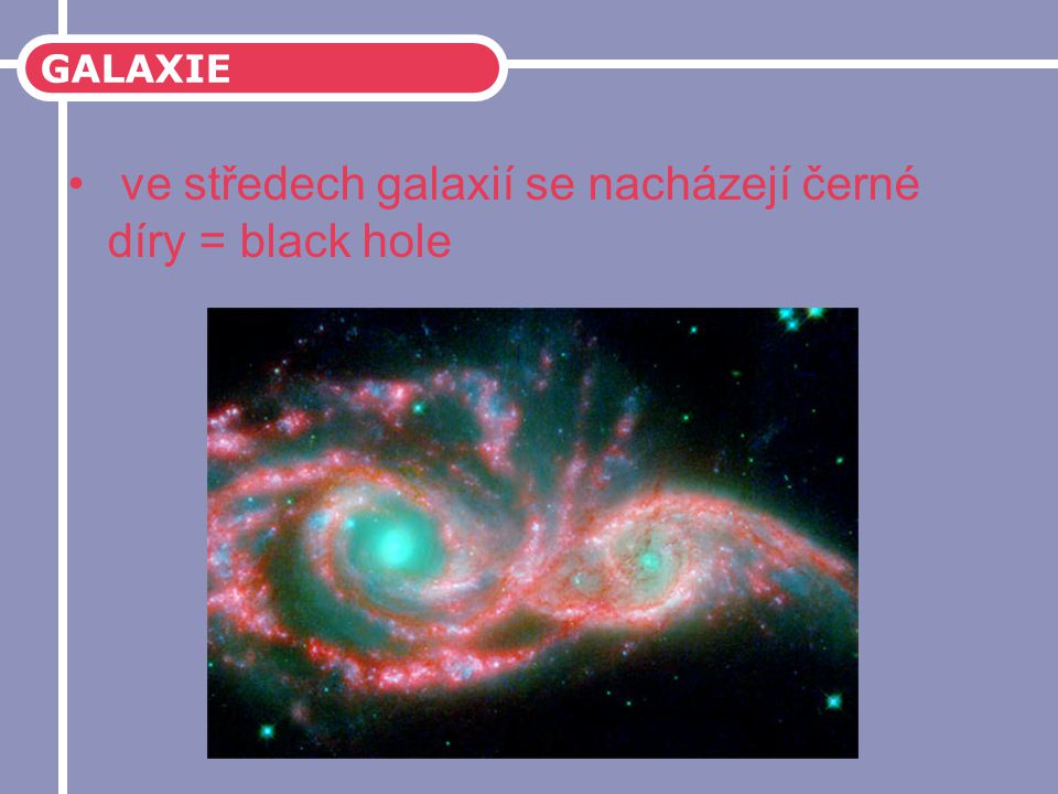 ve středech galaxií se nacházejí černé díry = black hole